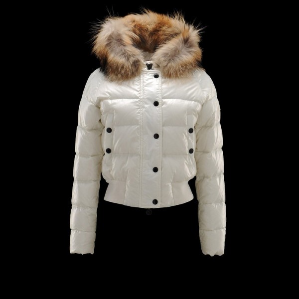 Moncler Moda Bianco Fur Cap Slim Donna Giacche uscita